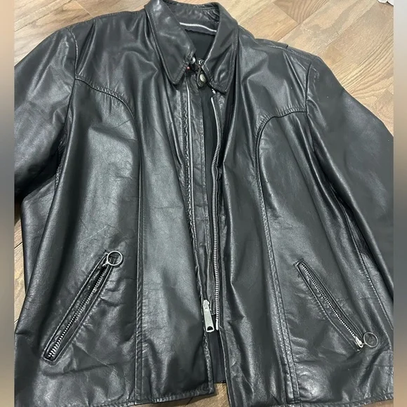 Vintage leather jacket biker jacket size Large heavy duty - Picture 2 of 13